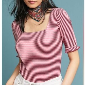 Anthropologie The Fifth Label Portia Top Striped Square Neck Ruffle Sleeve